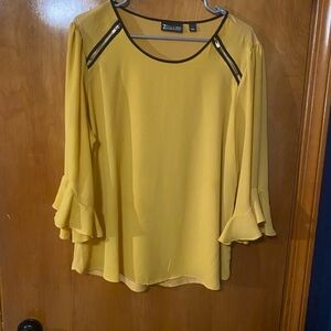 New York and Company Yellow Blouse with Ruffle Sleeves